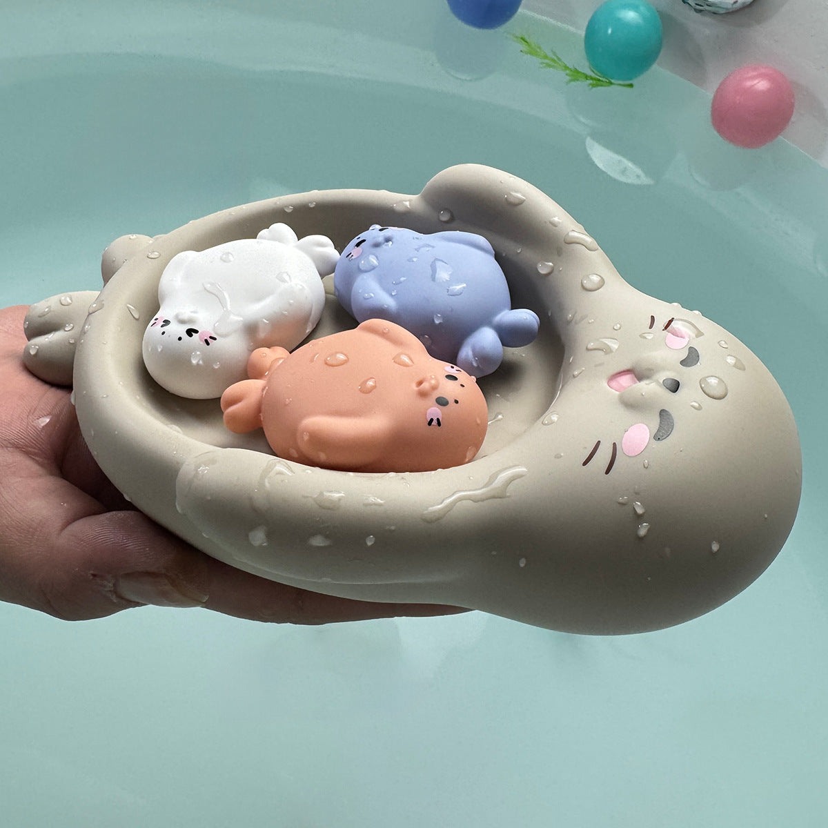 Unisex Badespaßspielzeugset mit niedlichen Nilpferdfiguren Karnz