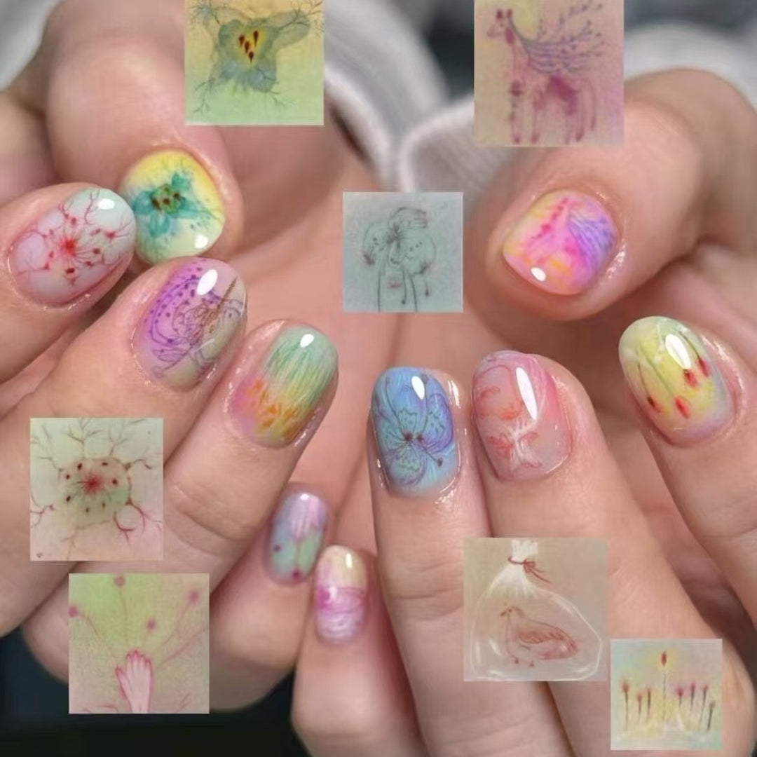 Künstlerisches Press-On-Nagelset mit geometrischen Designs Karnz