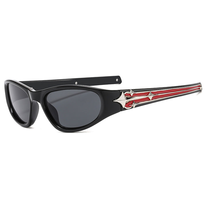 Modebewusste Shield-Sonnenbrille mit dekorativem Rahmendesign Karnz