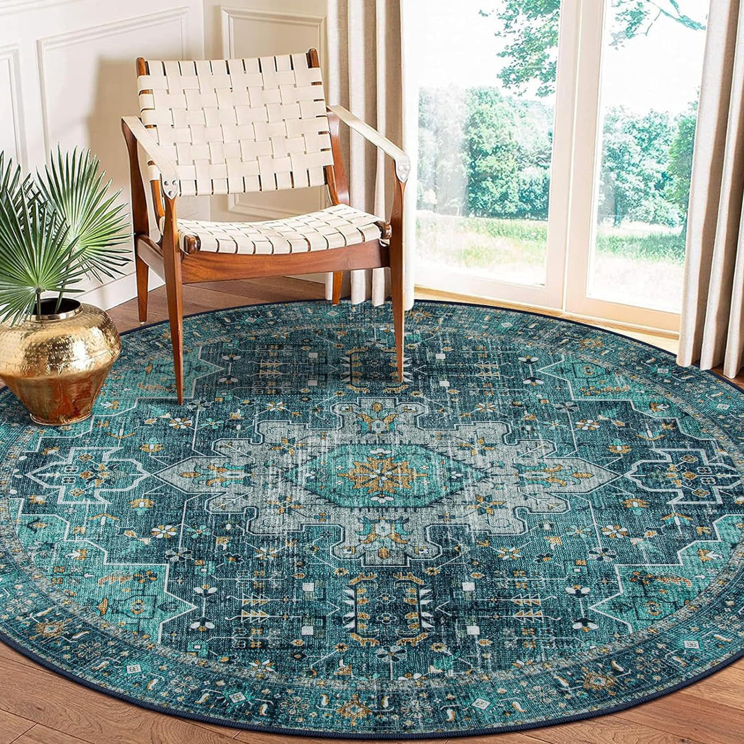 Runder Vintage Blumen Teppich
