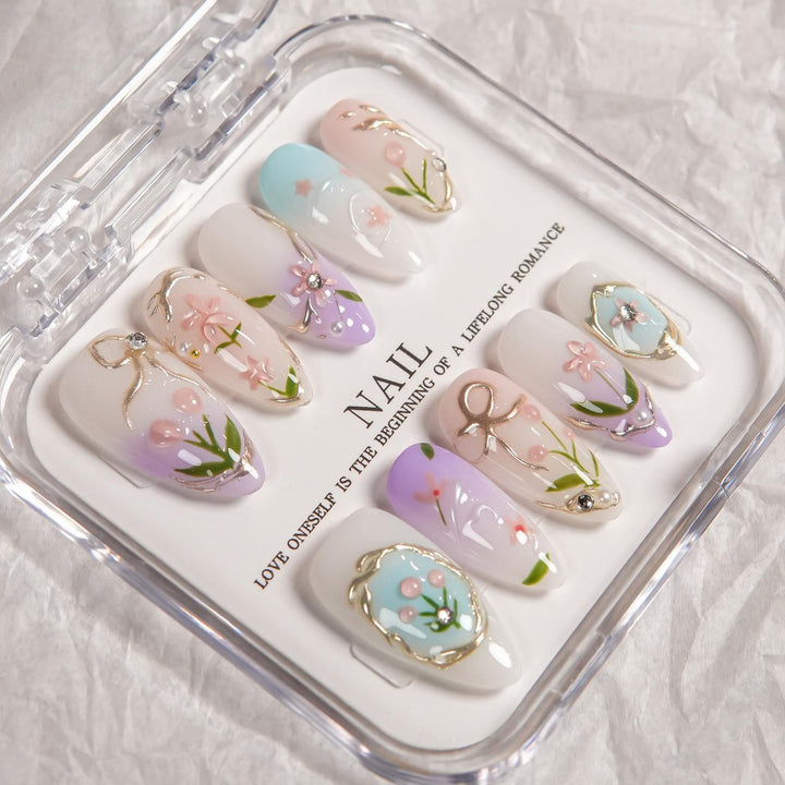 Künstlerisches Blumenmuster Press-On Nagel Set