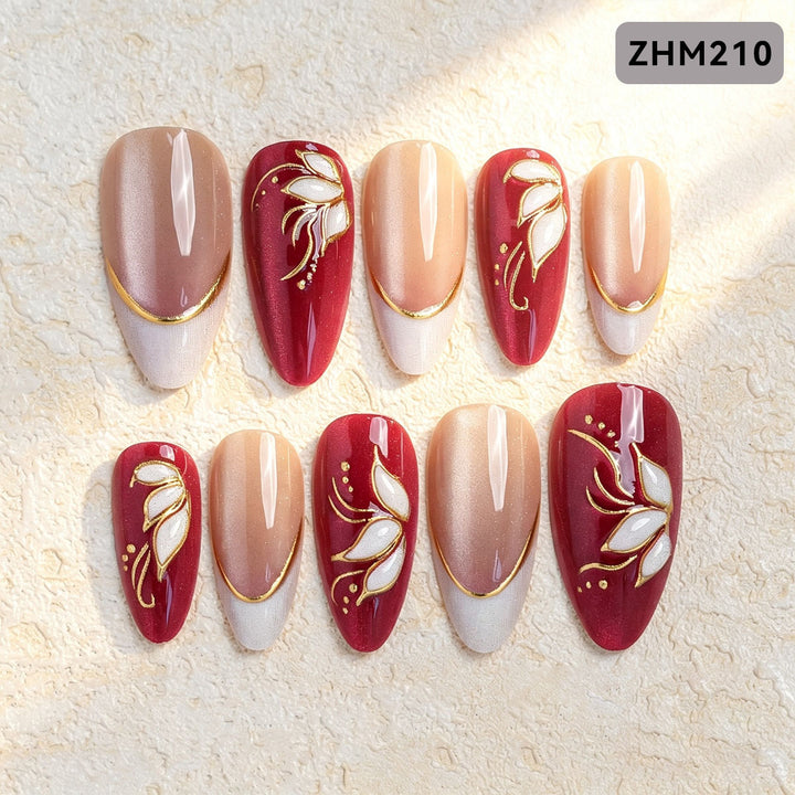 Künstlerisches Press-On-Nagelset mit Kirschblütenmuster Karnz