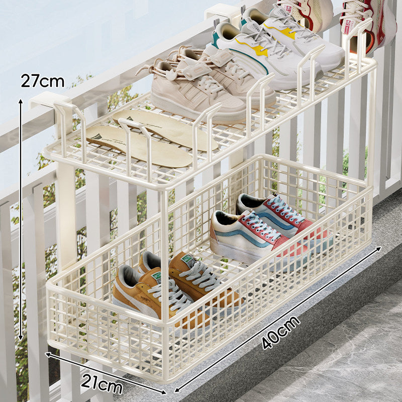 Über-Rail Balkon Schuh-Trocknungs- und Aufbewahrungskorb mit geteilten Mesh-Fächern