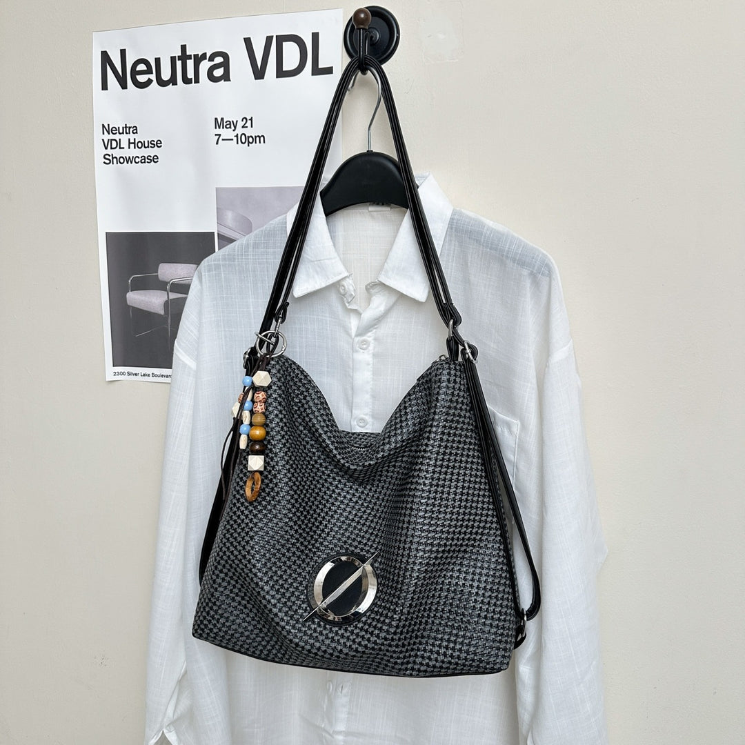 Strukturierte Hahnentrittschultertasche