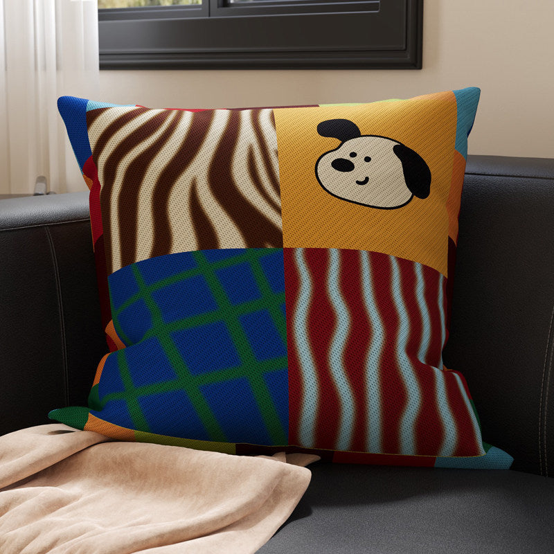 Plush Square Throw Pillow Cover with Happy Kitten Print and Hidden Zipper