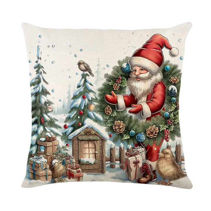 Urlaubsfestliche Leinenmischung Quadratische Kissenbezug mit Schneemann und Winterlandschaft Druck