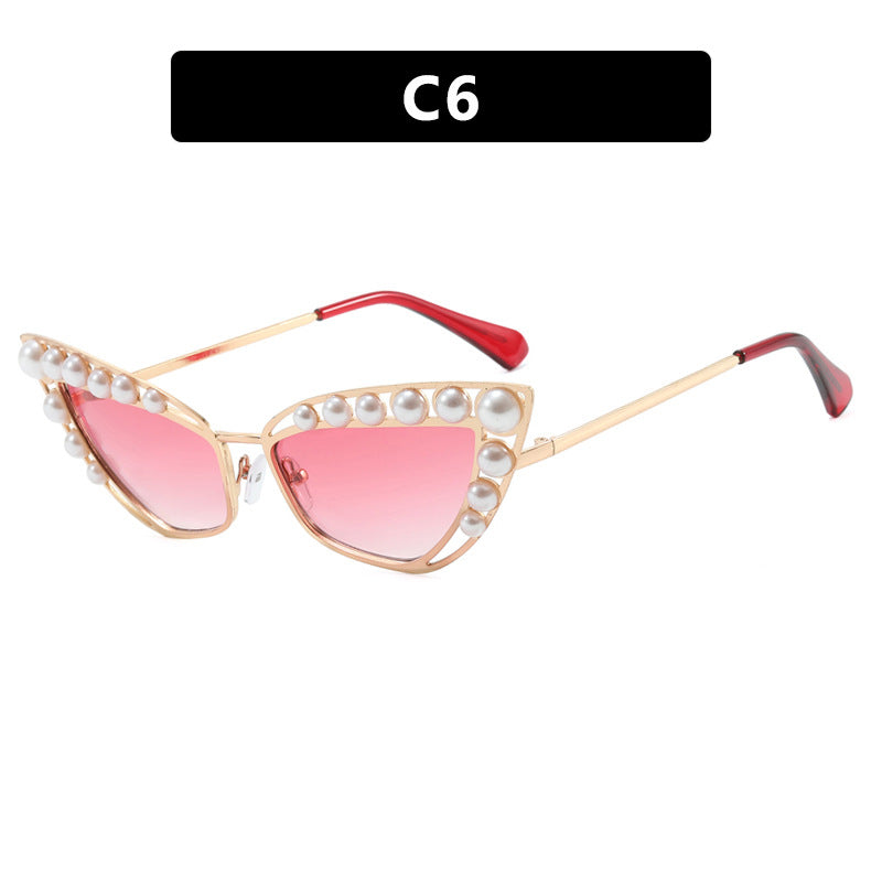 Damen Cat-Eye Sonnenbrille mit exklusivem Perlenspitzen-Rahmen Karnz