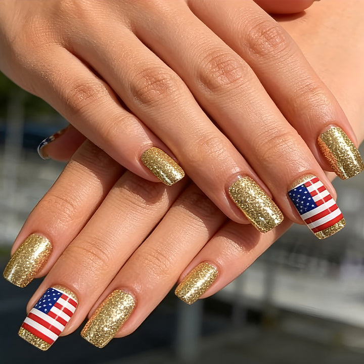 Funkelnde patriotische Nagelkunst Karnz