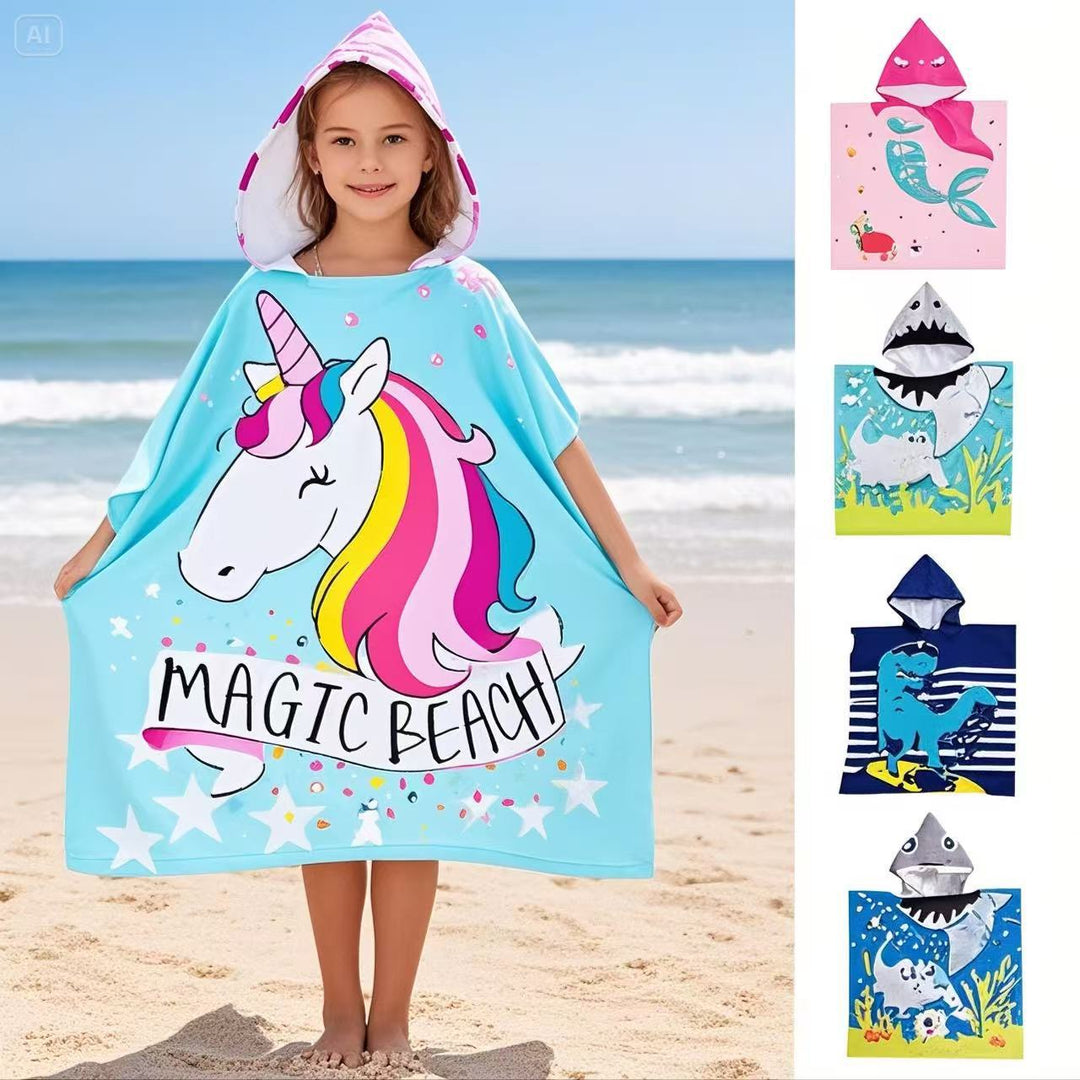 Kinder Haifisch-Design Kapuzenhandtuch Poncho Karnz