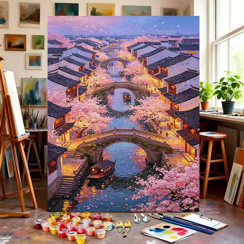 Szenische Kirschblüten Malen nach Zahlen Kunstset Karnz