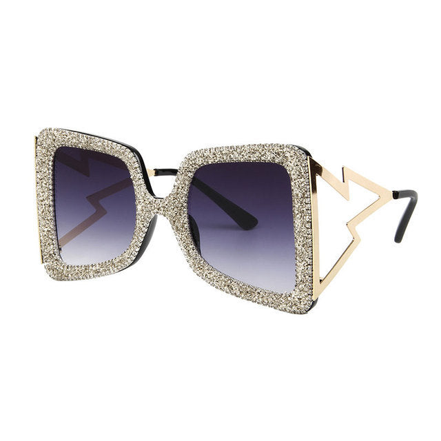 Damen übergroße Sonnenbrille mit glitzerndem Kristallrahmen Karnz
