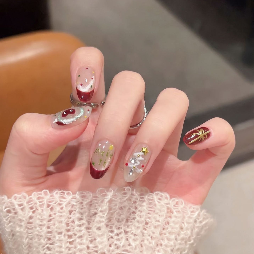 Festliches Press-On Nail Art Set mit Weihnachtsdesigns Karnz