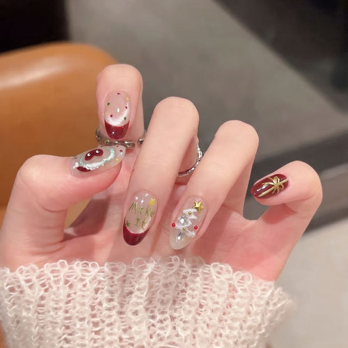 Festliches Press-On Nail Art Set mit Weihnachtsdesigns Karnz