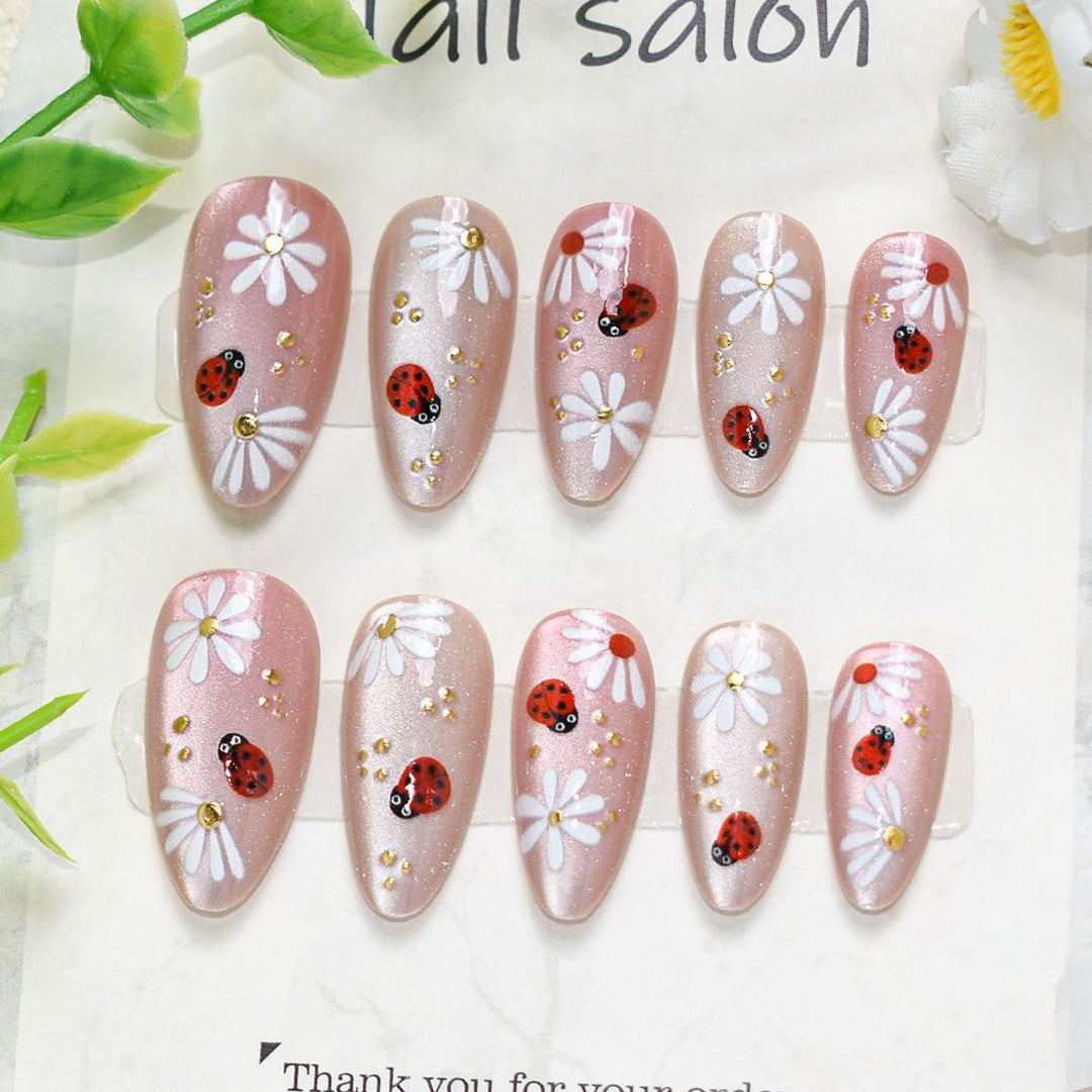 Künstlerisches Press-On-Nagelset mit Kirschblütenmuster Karnz