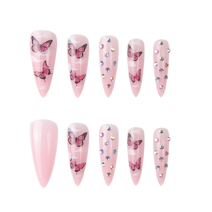 Dekorativer Stiletto Press-On Nail Art Set mit Schmetterlingsdesign Karnz