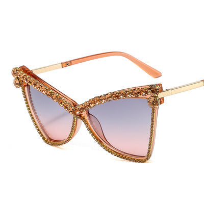 Damen extravagante Oversize-Sonnenbrille mit Schmucksteinen Karnz