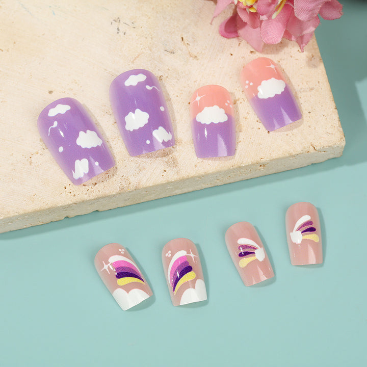 Kreatives Nail Art Set mit bunten Regenbogen- und Wolkenmotiven Karnz