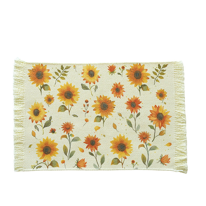 Gewebter Wohn- und Strandteppich mit Palmen-Jacquard und dekorativen Fransen Karnz