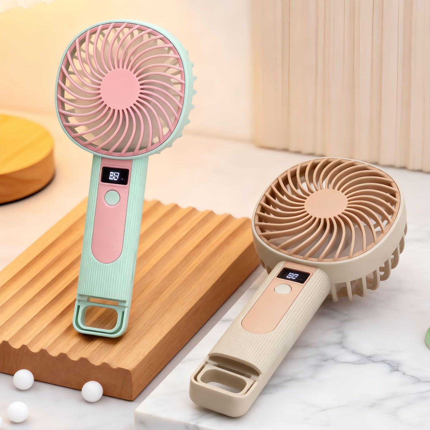Damen Tragbarer Handventilator mit digitaler Temperaturanzeige und USB-Ladefunktion Karnz