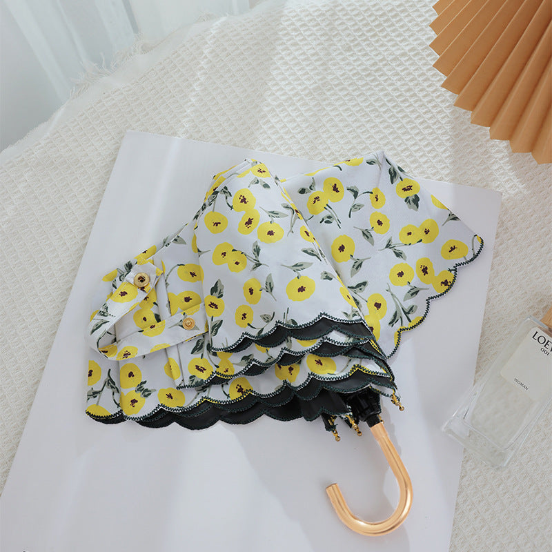 Damen eleganter Automatischer Faltregenschirm mit floralen Details Karnz