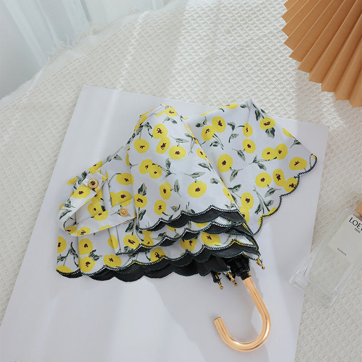 Damen eleganter Automatischer Faltregenschirm mit floralen Details Karnz