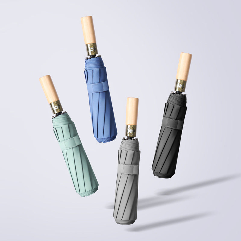 Damen eleganter Faltregenschirm mit ergonomischem Holzgriff und windresistenter Konstruktion Karnz