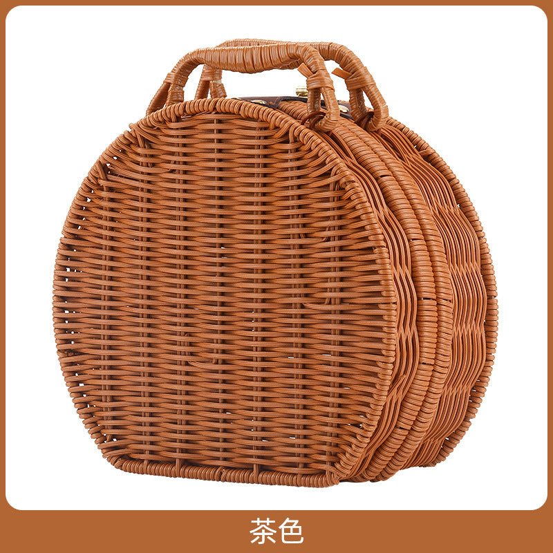Damen Runde Wicker Handtasche Karnz