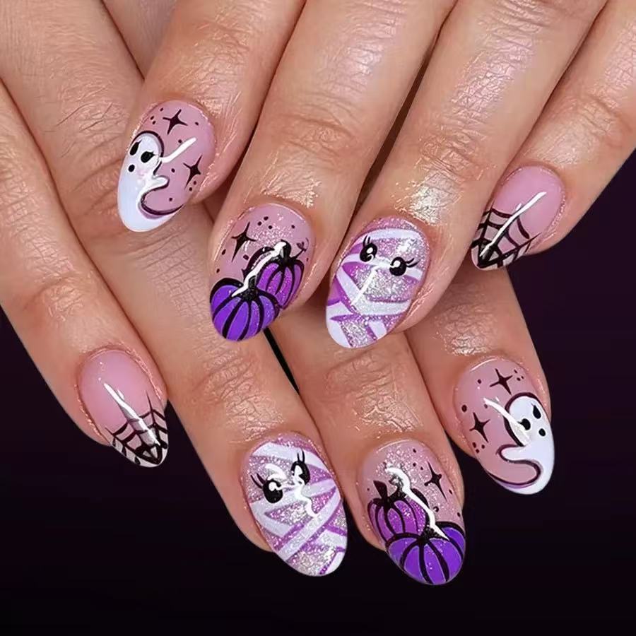 Kunstnagel-Set mit gruseligen Halloween-Motiven Karnz