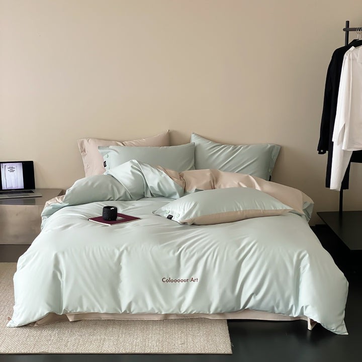 Umkehrbare Baumwoll-Satin Bettbezug Set mit Knopfverschluss