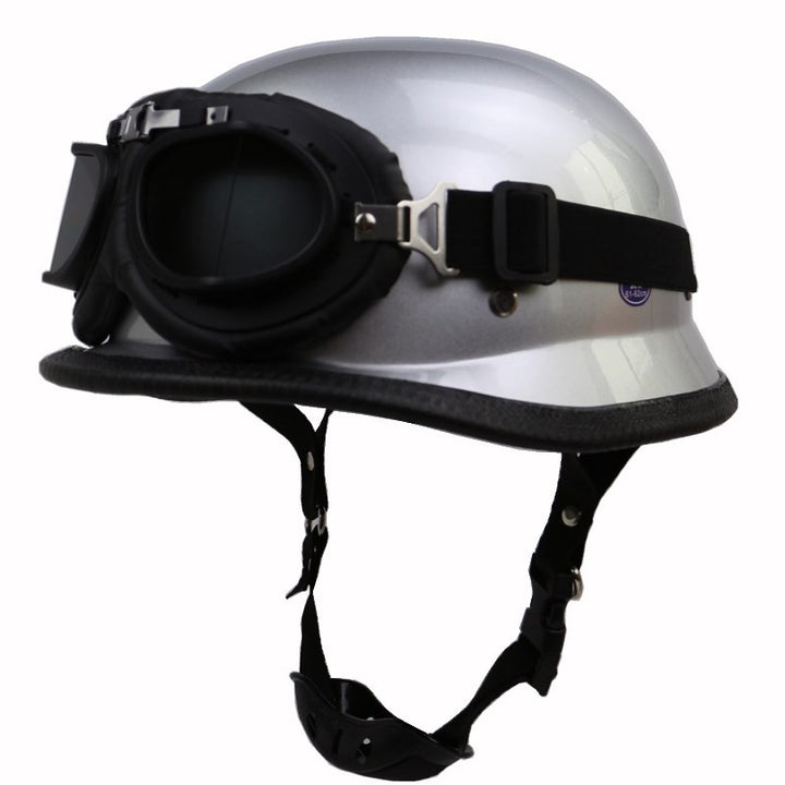 Vintage-Motorradhelm mit schützenden Goggles Karnz