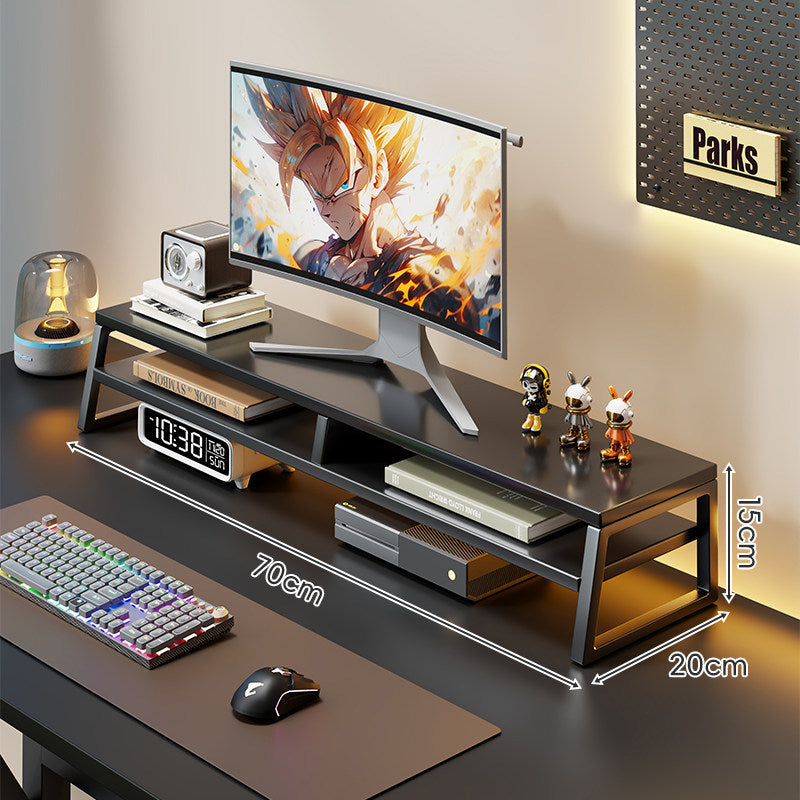 Gekrümmter Holz-Top Monitorständer mit Metallrahmen und Unterregal-Organizer