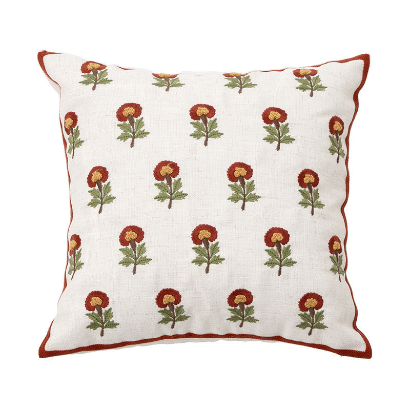 Handgetufteter quadratischer Dekokissenbezug mit floraler Chenille‑Applikation