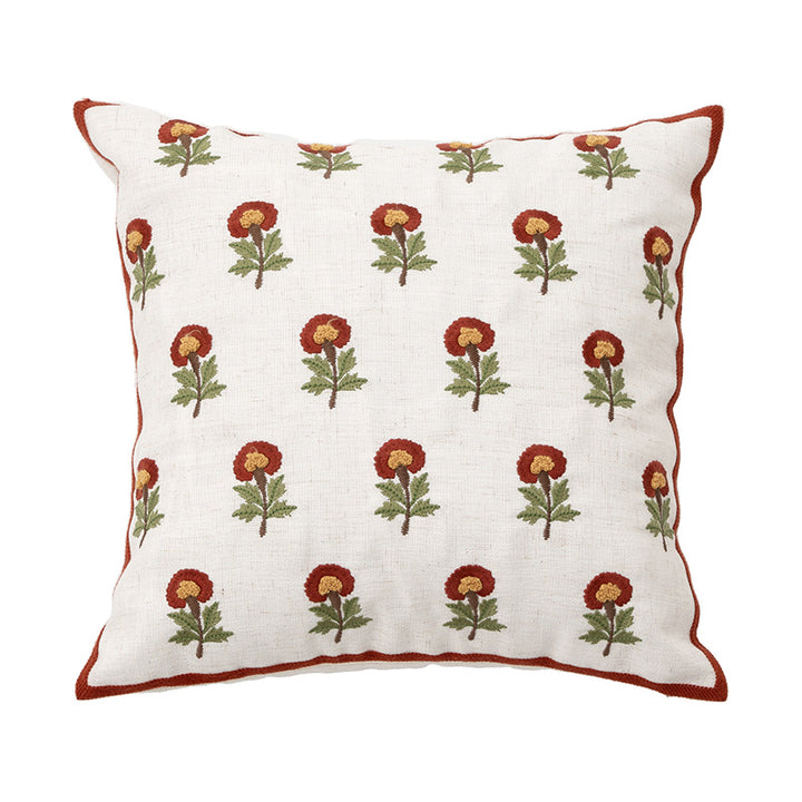 Handgetufteter quadratischer Dekokissenbezug mit floraler Chenille‑Applikation