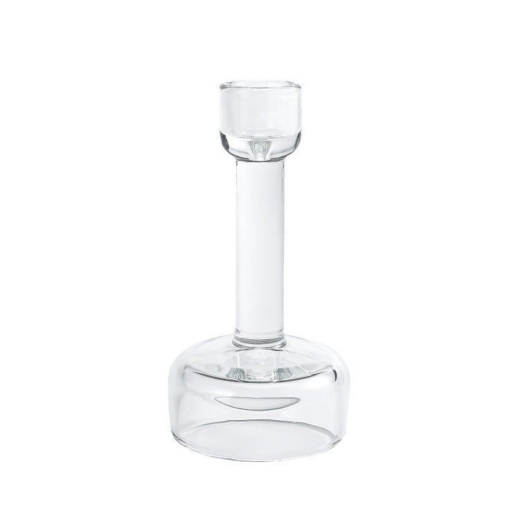 Minimalistische klare Glas-Taper-Kerzenständer-Paar mit gewichtetem Sockel Karnz