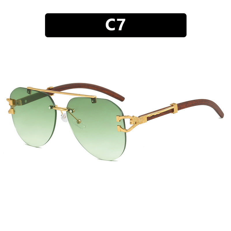 Damen modische Piloten-Sonnenbrille mit luxuriösen Metallakzenten und Holzdetails Karnz