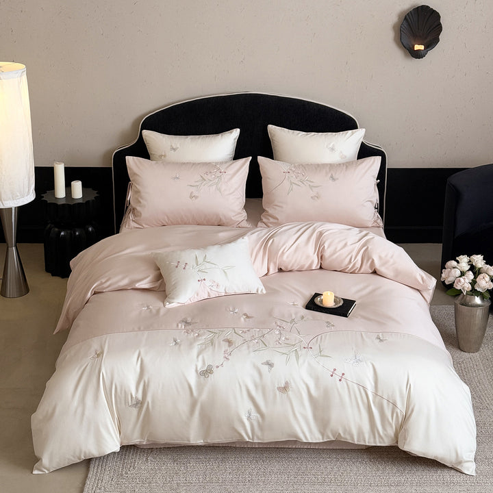 Luxuriöses Satin-Bettwäsche-Set mit floraler Stickerei Karnz