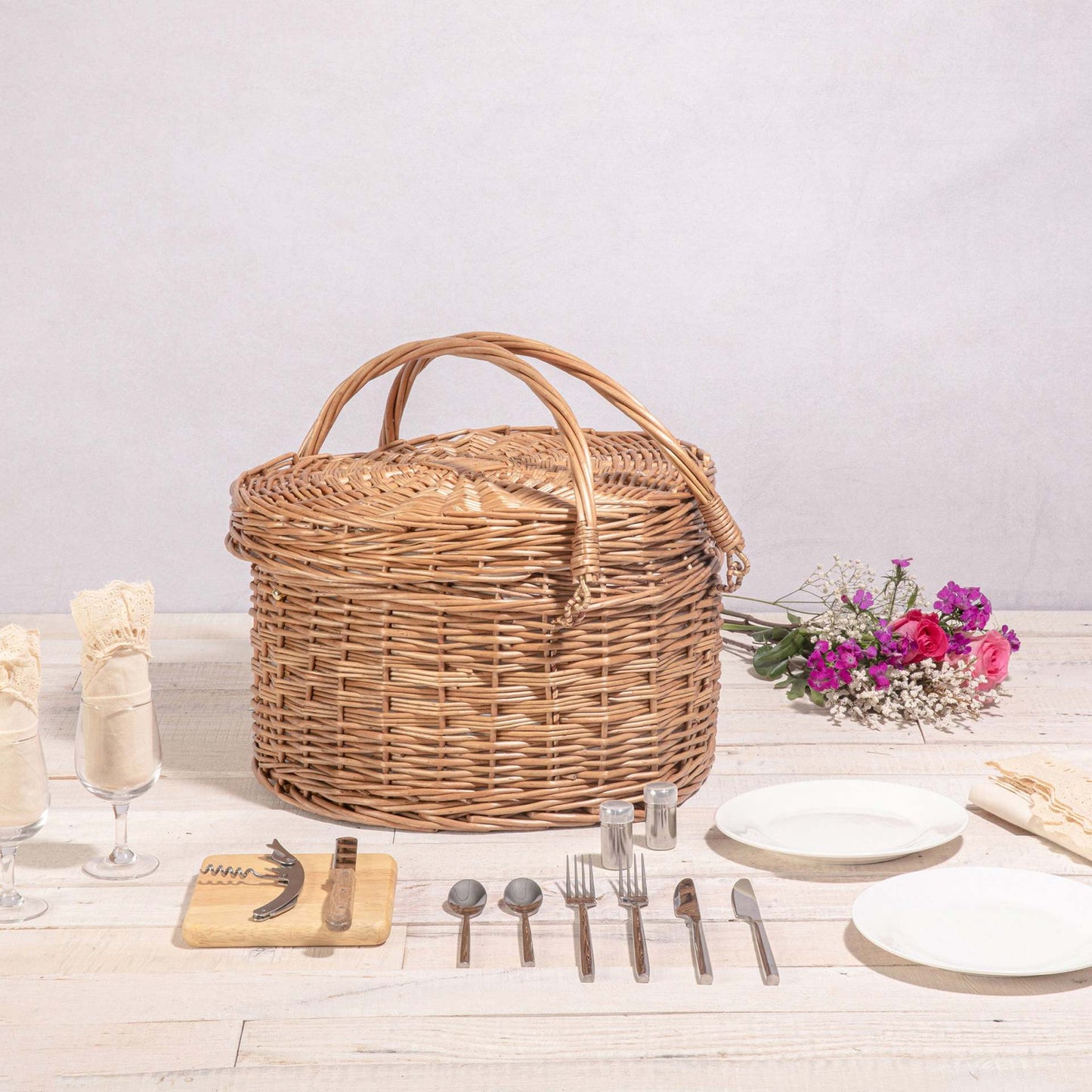 Damen Picknickkorb mit integriertem Geschirrset und elegantem Innenfutter Karnz