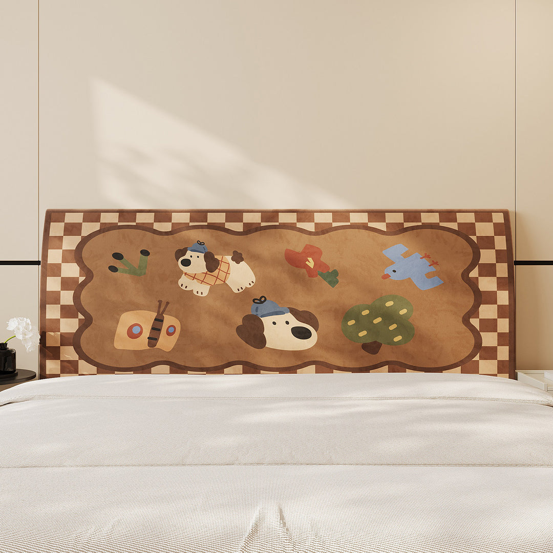 Decorative Padded Headboard Panel Cover with Playful Cartoon Cat Print
