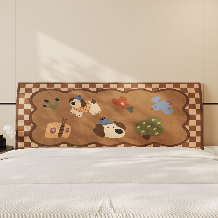 Decorative Padded Headboard Panel Cover with Playful Cartoon Cat Print