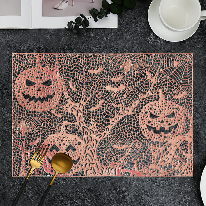 Halloween-Tischsets aus Kunststoff mit filigranem Kürbis- und Spinnennetz-Motiv
