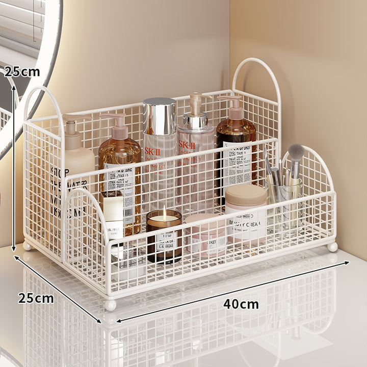 Gekrümmte Ecke Dreitier Metall Mesh Schminktisch und countertop Organizer