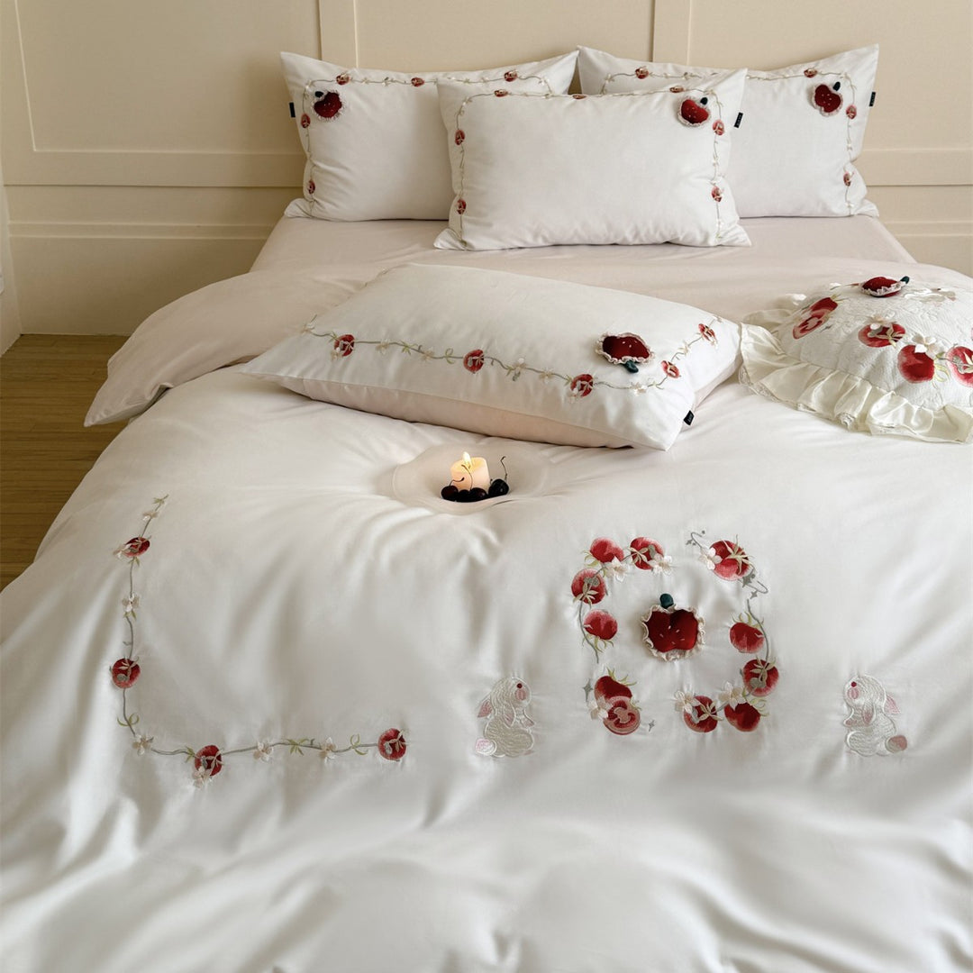 Besticktes Luxus-Baumwollsatin-Bettbezug-Set