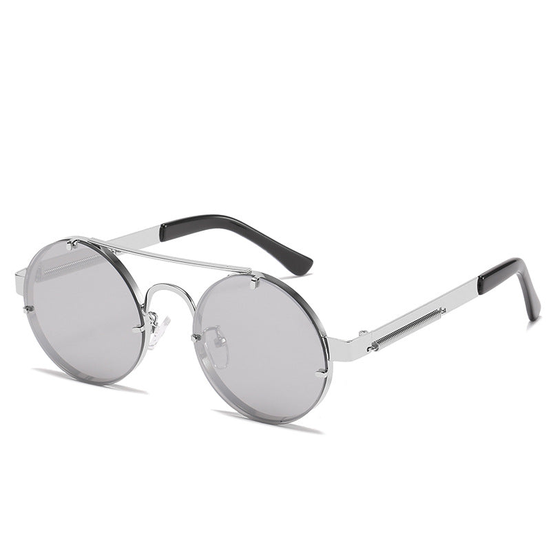 Damen runde Designer-Sonnenbrille mit innovativem Metallgestell und schützenden Gläsern Karnz
