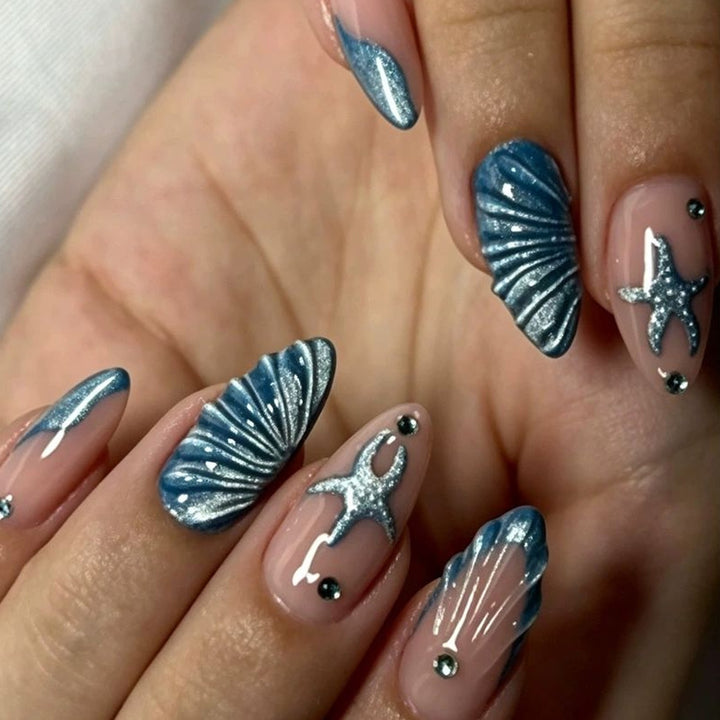 Künstlerisches vom Meer inspiriertes Press-On Nagelset