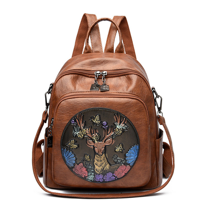 Kreativer bestickter Leder-Rucksack