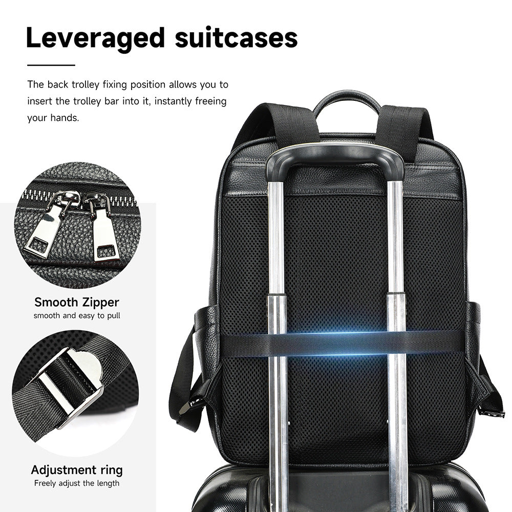 Premium Leder Mehrere Fächer Rucksack