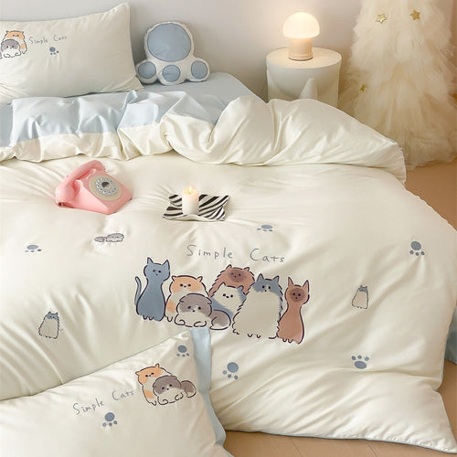 Verspieltes Kinder- und Jugendbettwäsche-Set mit Cartoon-Katzen, Mikrofaser, Wendefunktion und Pfotenmotiv