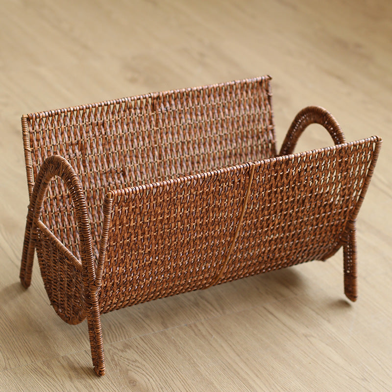 Unisex Rechteckiger Zeitschriftenkorb aus handgewebtem Rattan Karnz