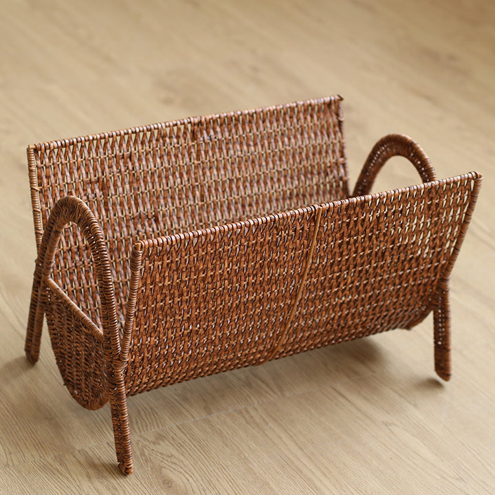 Unisex Rechteckiger Zeitschriftenkorb aus handgewebtem Rattan Karnz