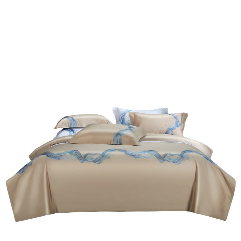 Luxus Baumwoll-Satin Bettwäsche Set mit fließendem Aquarell Wellenmuster & Oxford Kissenbezügen